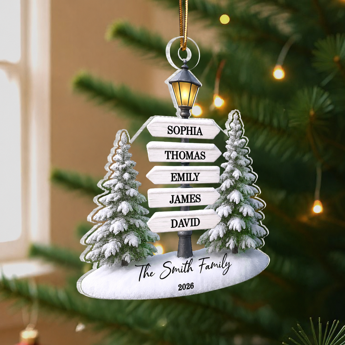 Christmas Family Lamp Posts Directional Signs - Personalized Acrylic Ornament - Gift For Family