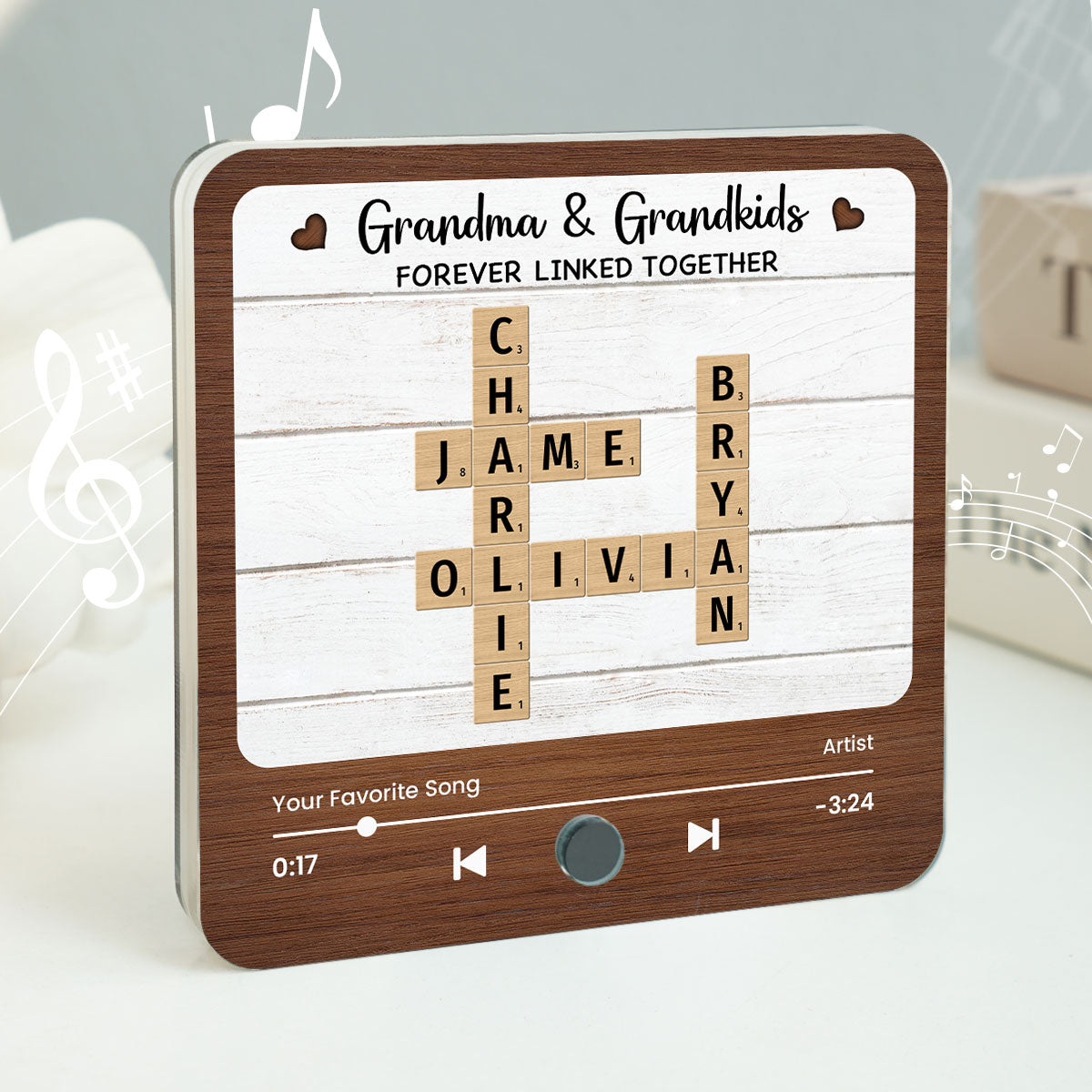 Grandma & Grandkids Forever Linked Together Crossword Puzzle Name Art Personalized Music Fridge Magnet, Heartfelt Gift For Mom For Grandma