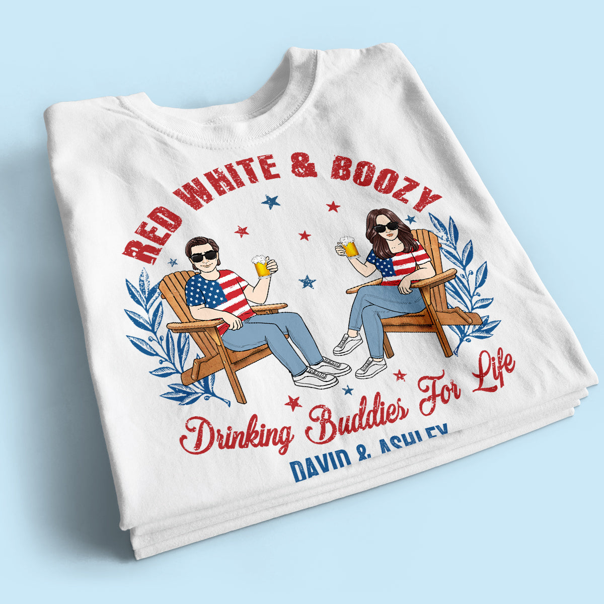 Red White & Boozy Beer & Cocktail Club, Personalized Matching Shirt For Couples, 4th Of July