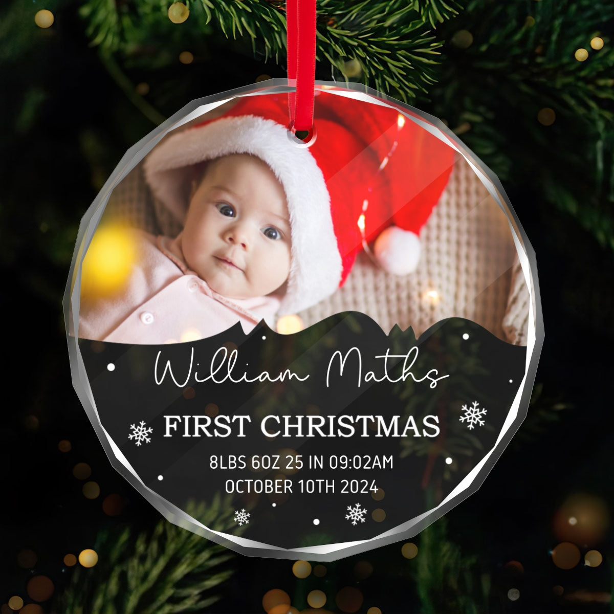 Baby's Frist Christmas Photo Upload Personalized Glass Ornament, Christmas Gift For New Mom New Dad