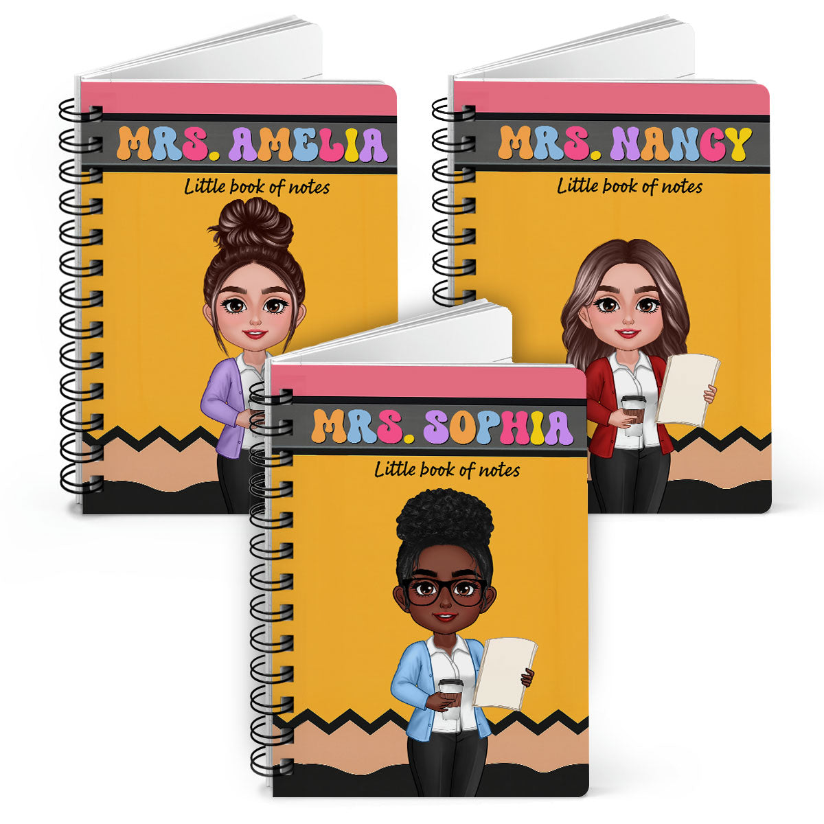 Pencil Themed Teacher With Name Personalized Spiral Notebook Journal, Back To School Stationery