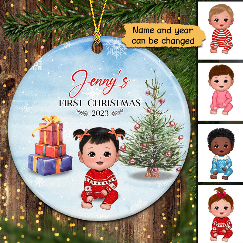 Baby‘s First Christmas Doll Personalized Decorative Circle Ornament