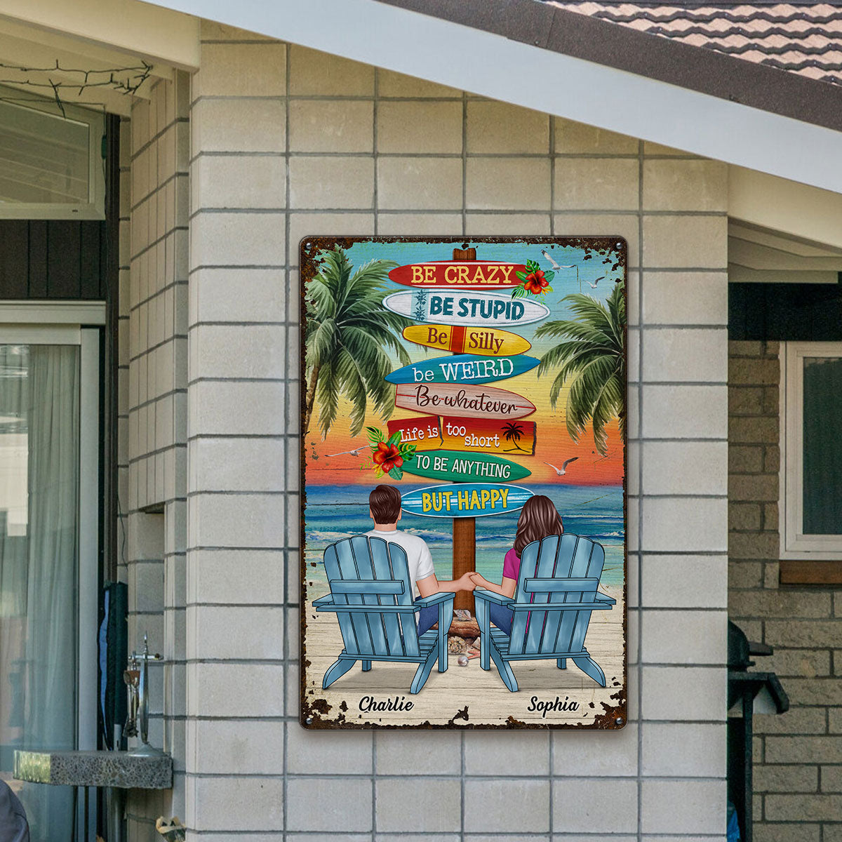 To Be Anything But Happy Beach Sitting Couple Personalized Metal Sign