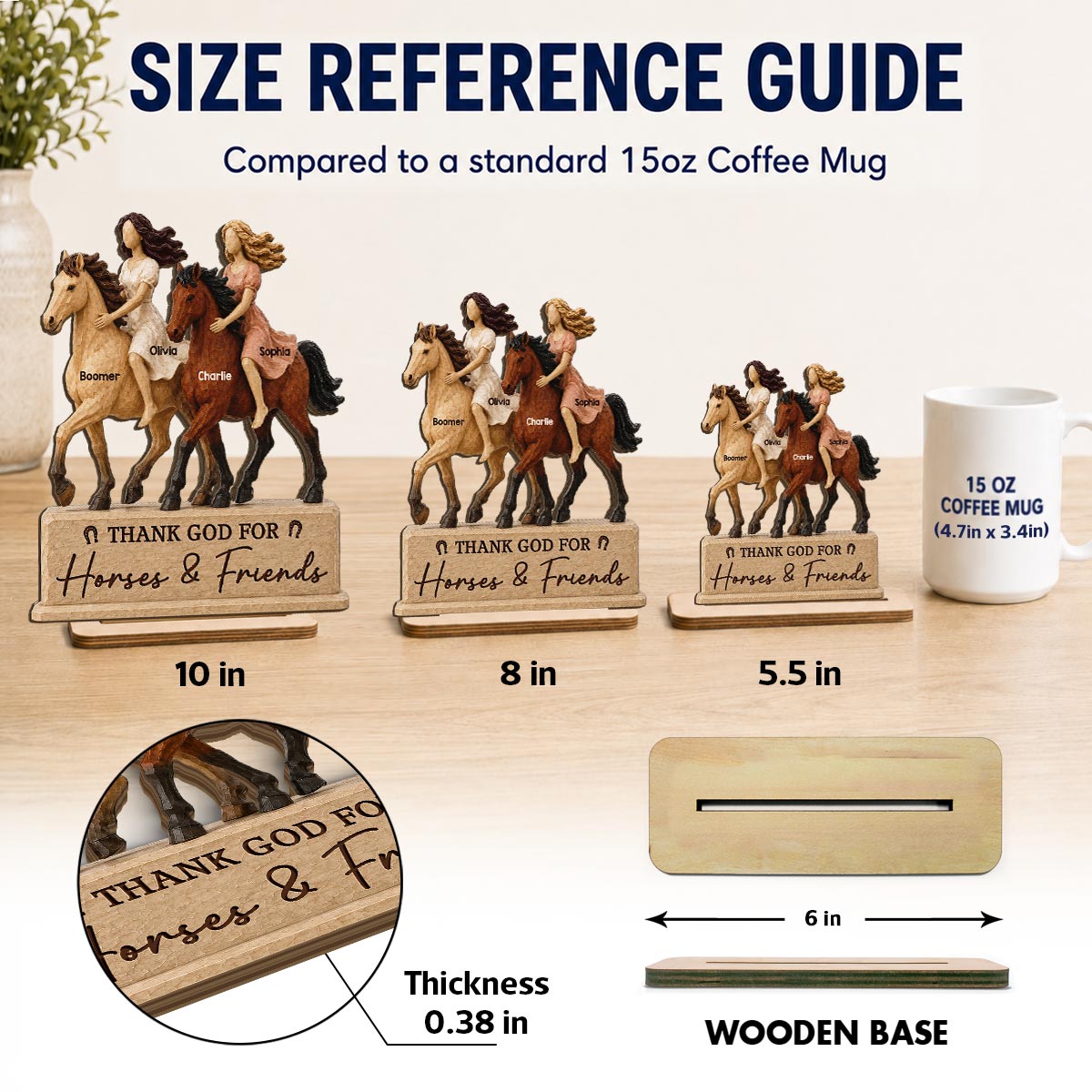 Horse Riding Besties 2D Flat Printed - Personalized 2-Layered Wooden Plaque - Friendship Keepsake For Horse Lovers