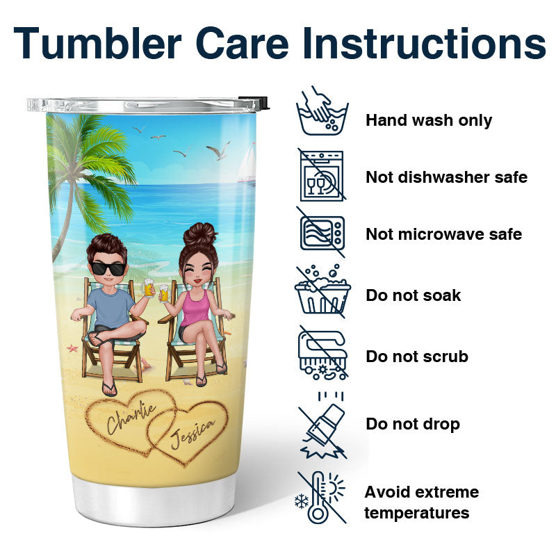 Summer Doll Couple Sitting On The Beach Personalized Tumbler