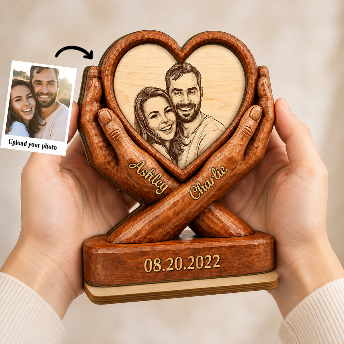 Custom Couple Photo Anniversary - Personalized 2-Layered Wooden Plaque - Heartfelt Gift for Her, for Him