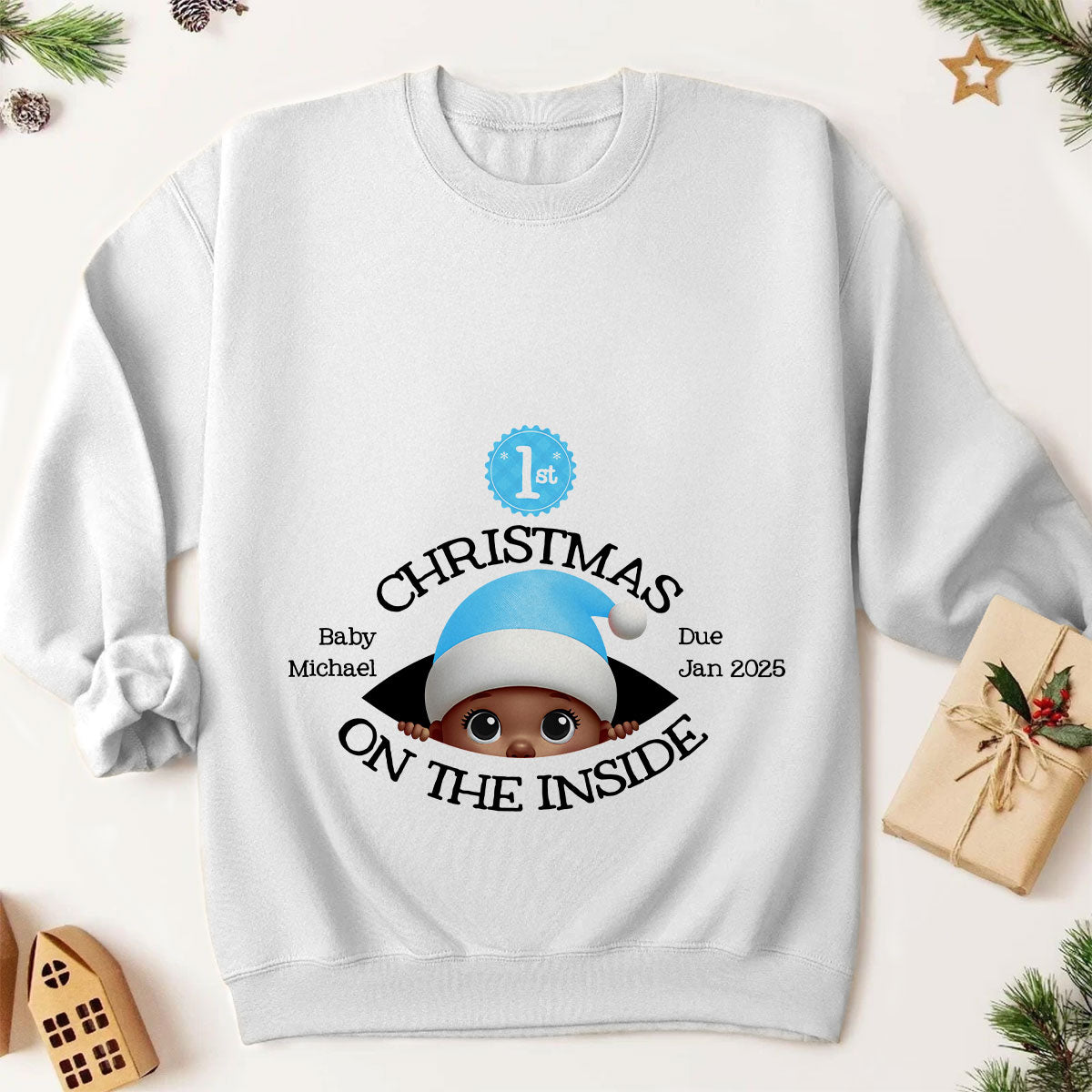 Personalized Baby's First Christmas On the Inside Shirt, Custom Pregnancy Reveal Shirt, Expecting Parents