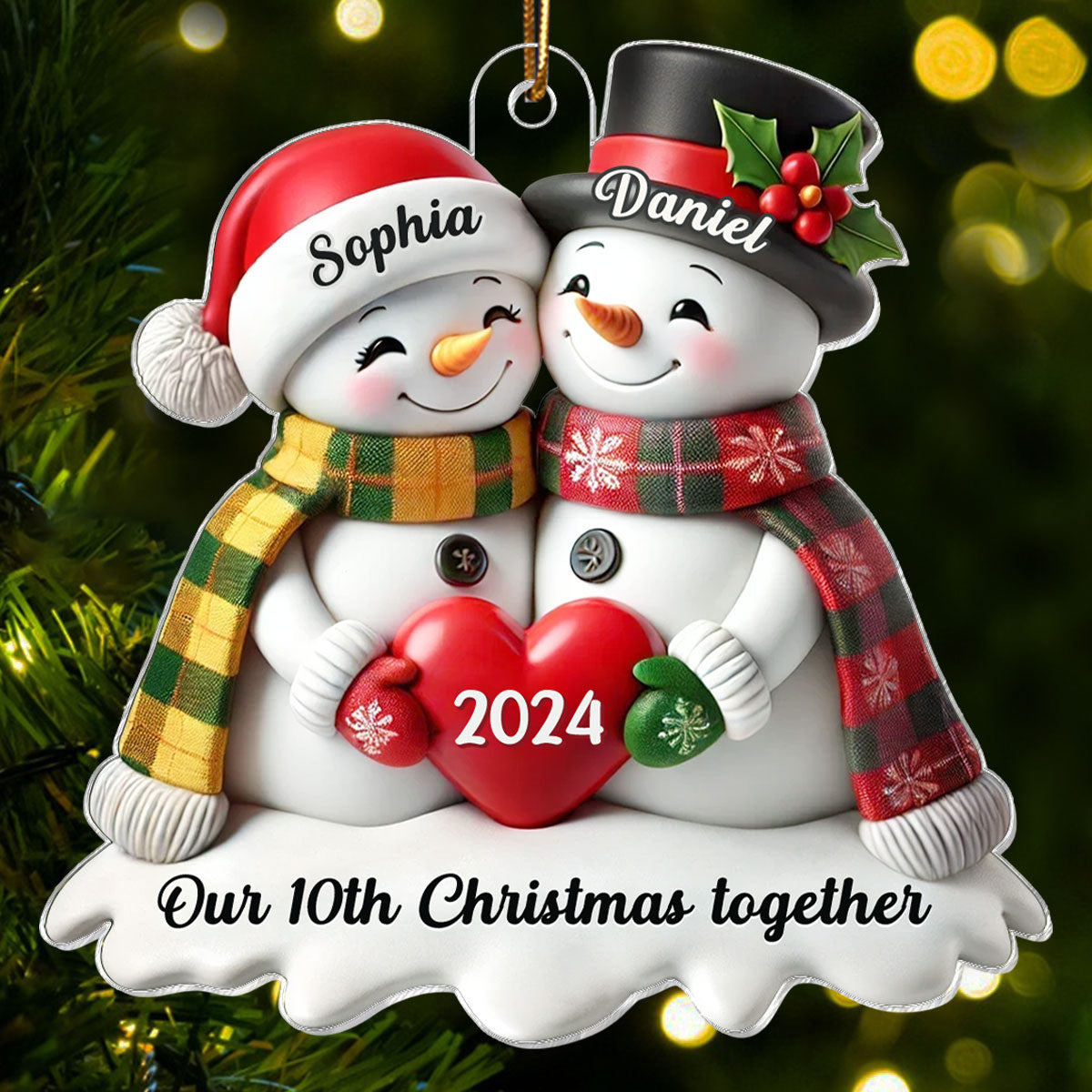 3D Effect Snowmen Couple Together Christmas Personalized Acrylic Ornament, Christmas Gift For Him, For Her