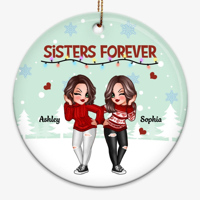 Best Friends Sisters Green Background Personalized Circle Ornament
