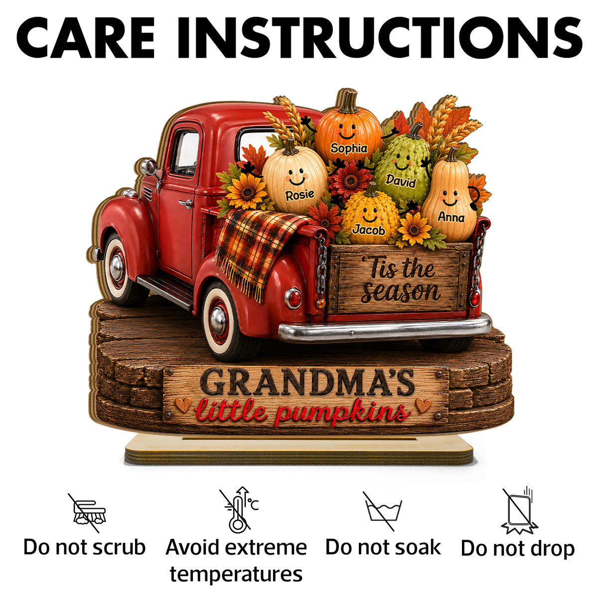 Grandma's Little Pumpkins Pickup Truck - Personalized 2-Layered Wooden Plaque - Cozy Fall Decor for Grandma