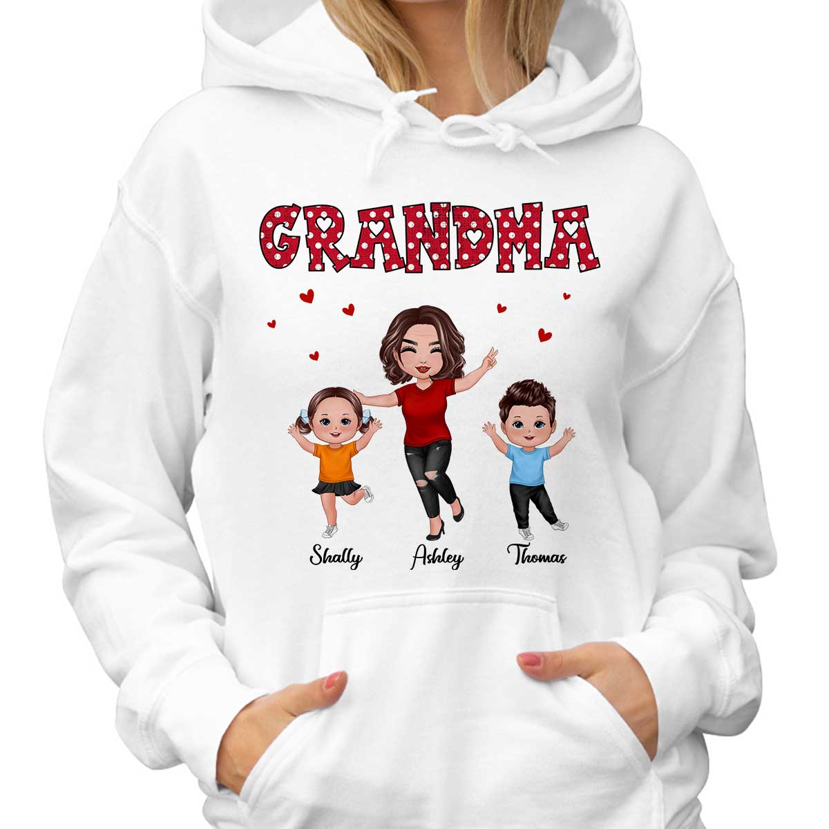 Polka Dot Pattern Happy Grandma And Grandkids Personalized Shirt
