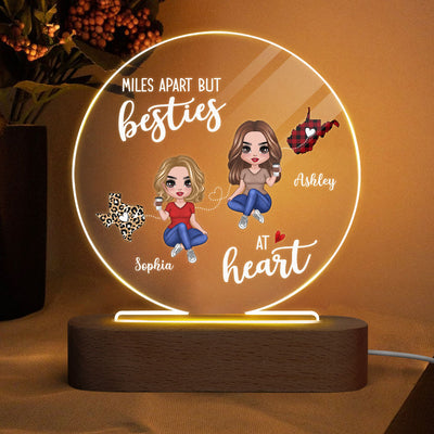 Long Distance Doll Besties Miles Apart Christmas Personalized Acrylic Circle Plaque With LED Night Light