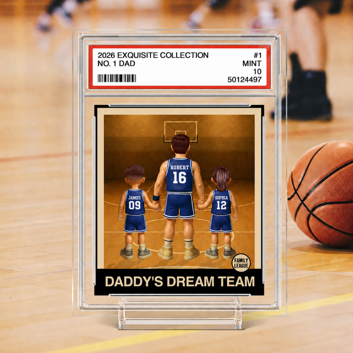 Basketball No. 1 Dad Man & Kids Trading Card Style Personalized Acrylic Plaque