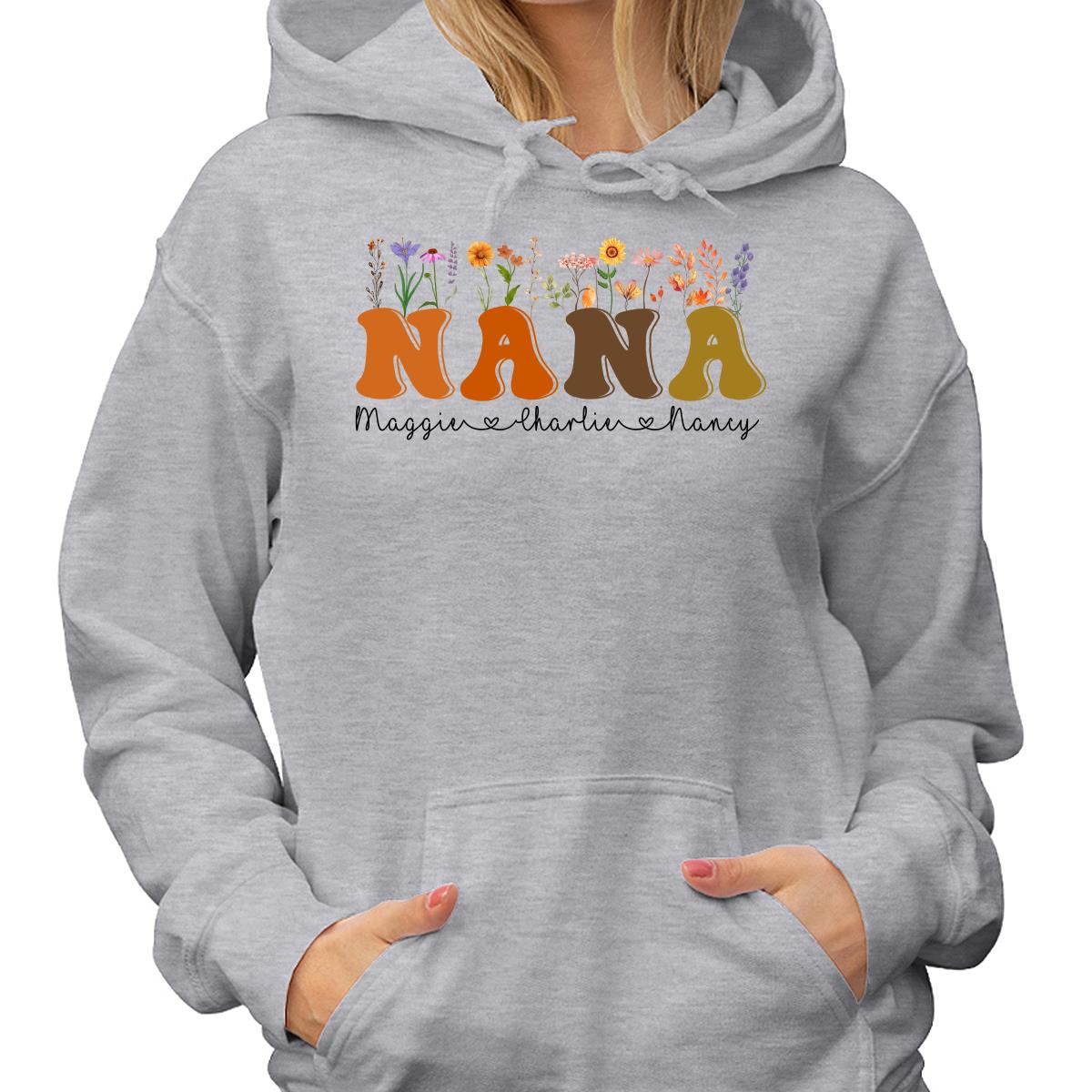 Fall Autumn Flowers Leaves On Text Grandma Mom Personalized Shirt