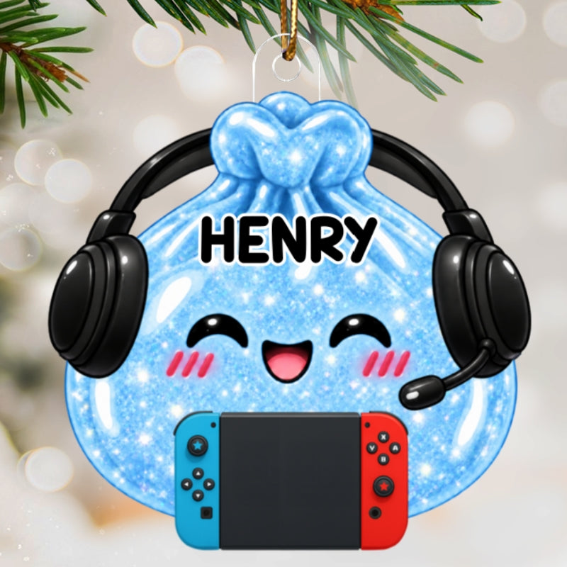 Cute Funny Gamer Dumpling Dim Sum Custom Name - Personalized Acrylic Ornament - Christmas Gift, Keepsake For Kids, Teenagers, Gamers