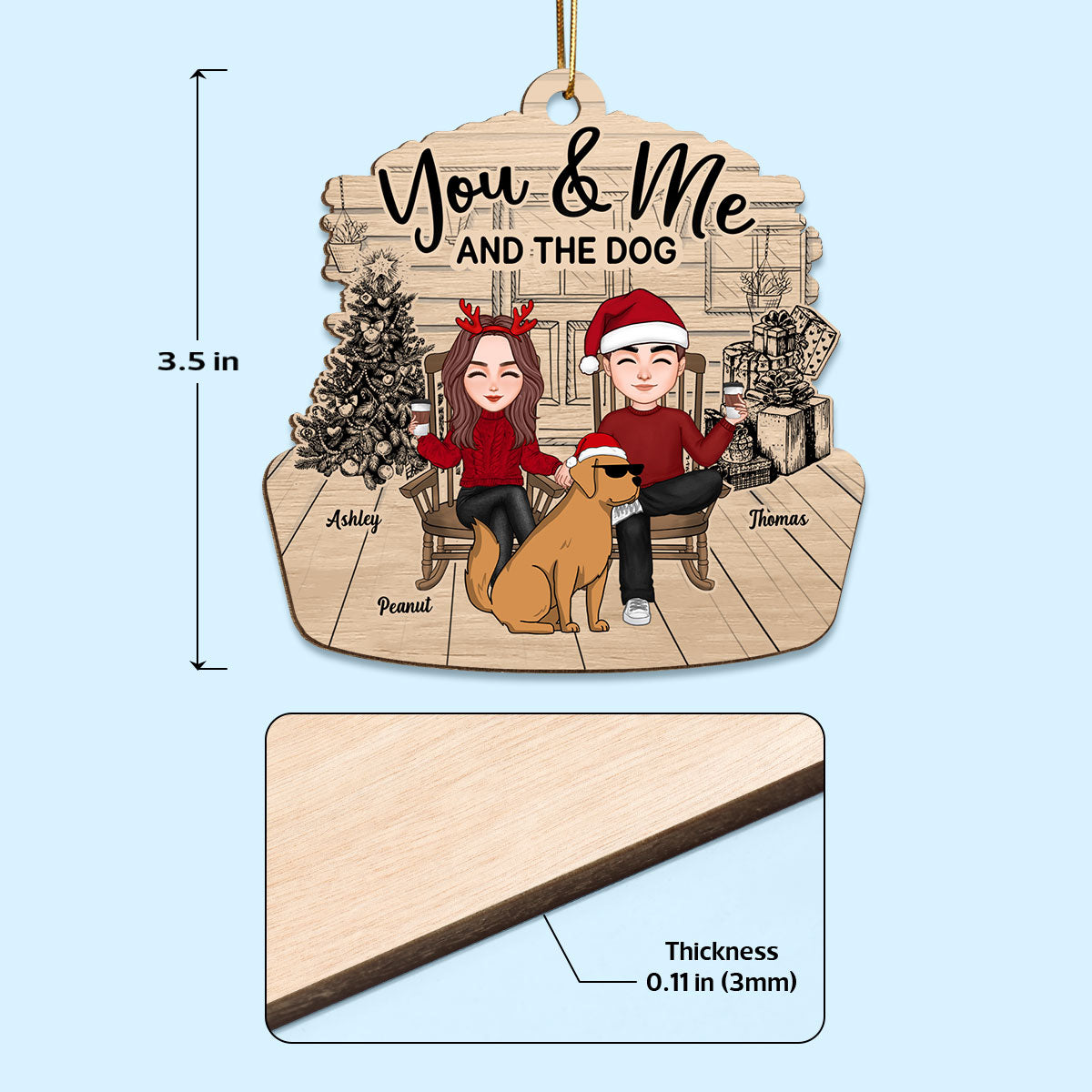 Couple And The Dogs Funny Dogs Cartoon Personalized Wooden Ornament