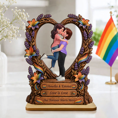Our Forever Starts Here LGBT+ Couple - Personalized 2-Layered Wooden Plaque - Gift For Couple, Happy Pride Month