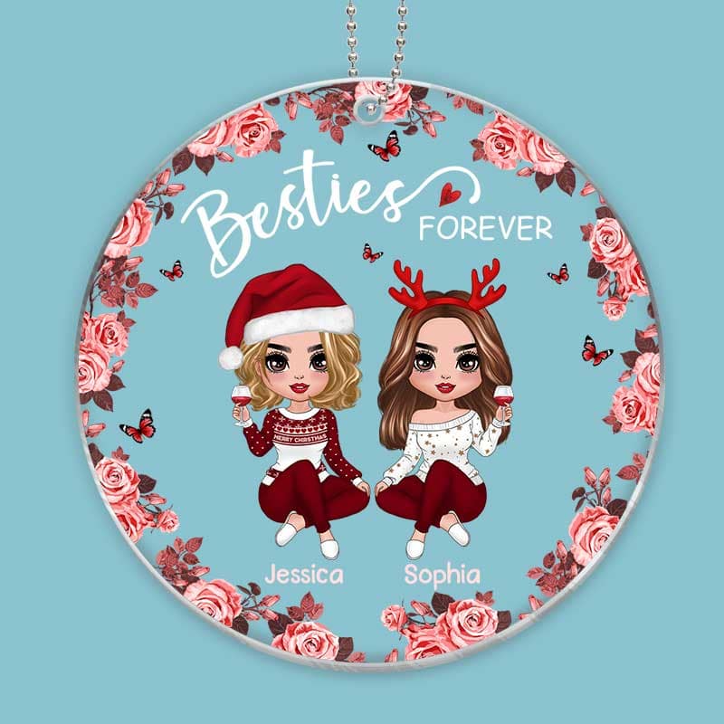 Besties Forever Floral Wreath Personalized Christmas Acrylic Ornament