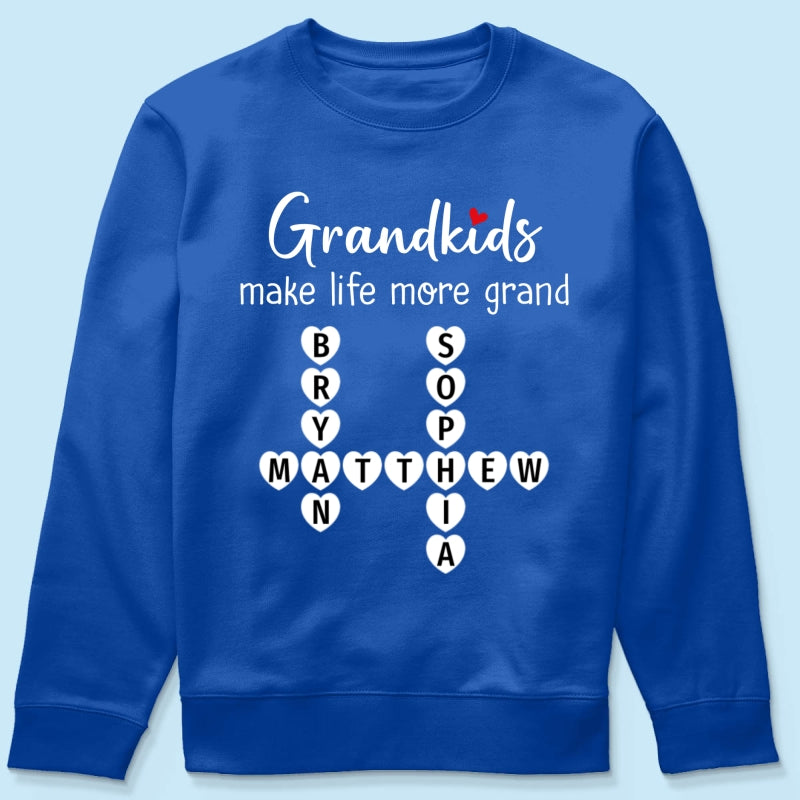 Grandkids Make Life Grand Coquette Floral Pattern Crossword Puzzle Art - Personalized Shirt