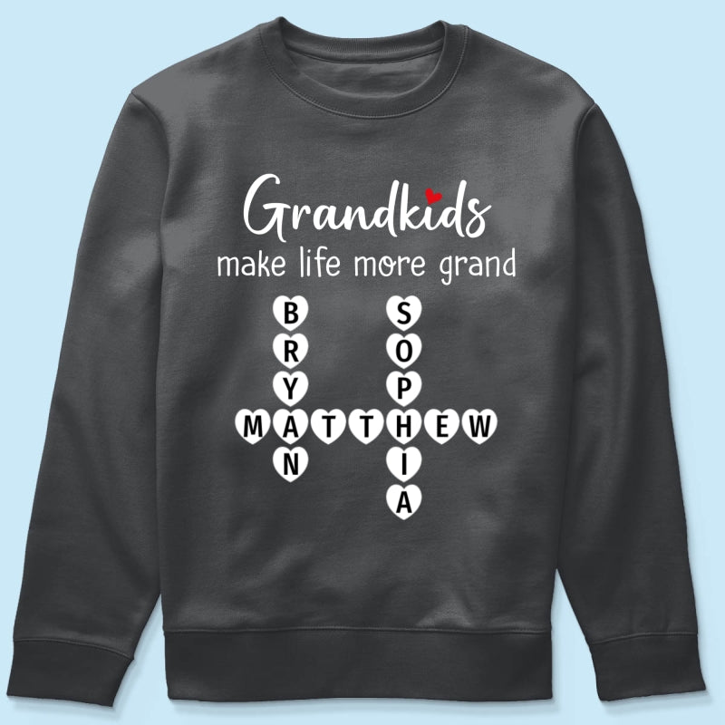 Grandkids Make Life Grand Coquette Floral Pattern Crossword Puzzle Art - Personalized Shirt