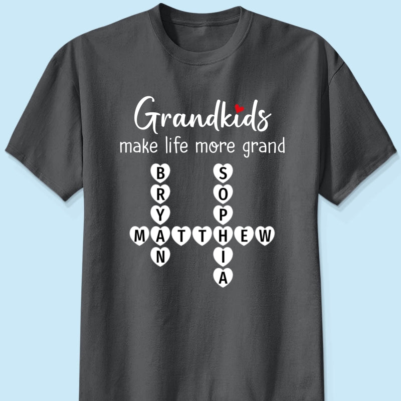Grandkids Make Life Grand Coquette Floral Pattern Crossword Puzzle Art - Personalized Shirt
