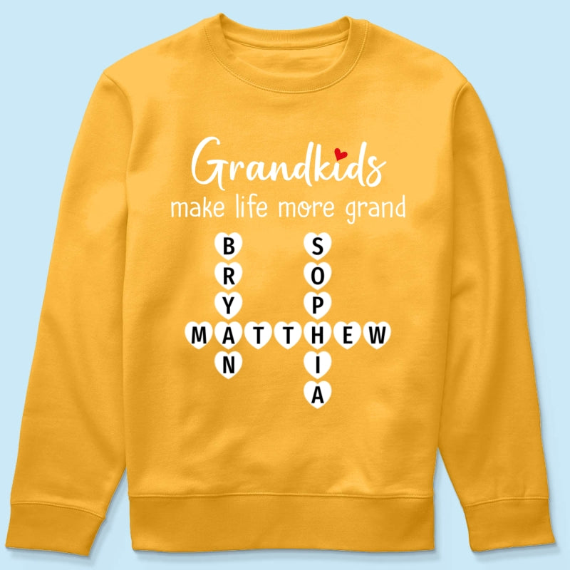 Grandkids Make Life Grand Coquette Floral Pattern Crossword Puzzle Art - Personalized Shirt