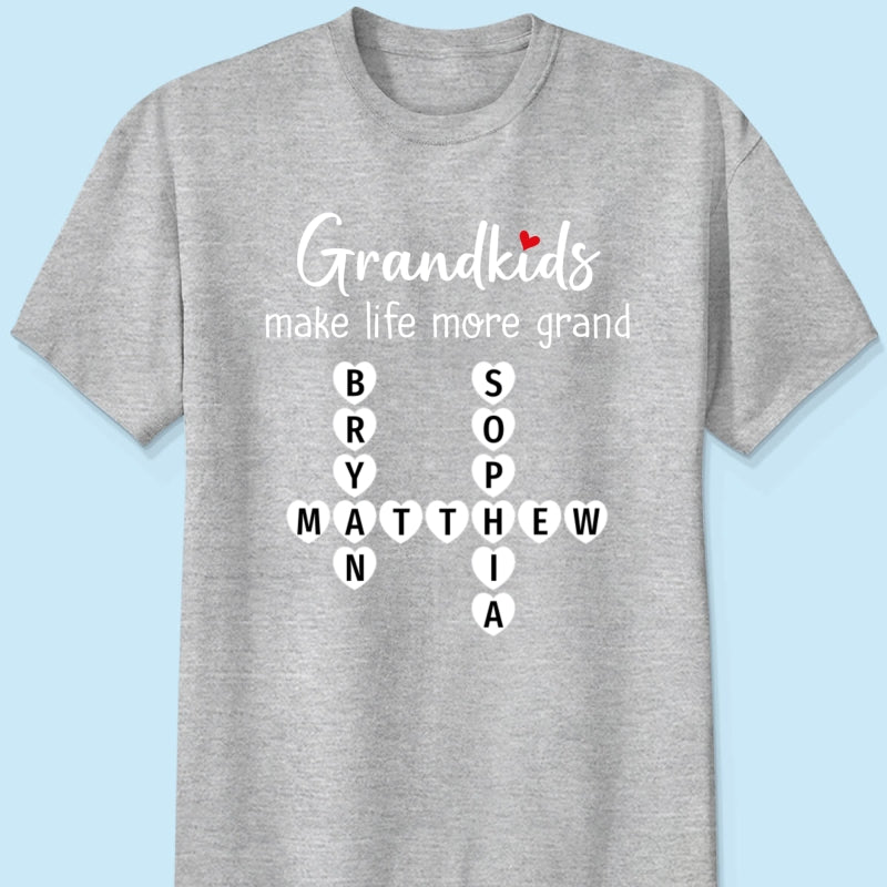 Grandkids Make Life Grand Coquette Floral Pattern Crossword Puzzle Art - Personalized Shirt