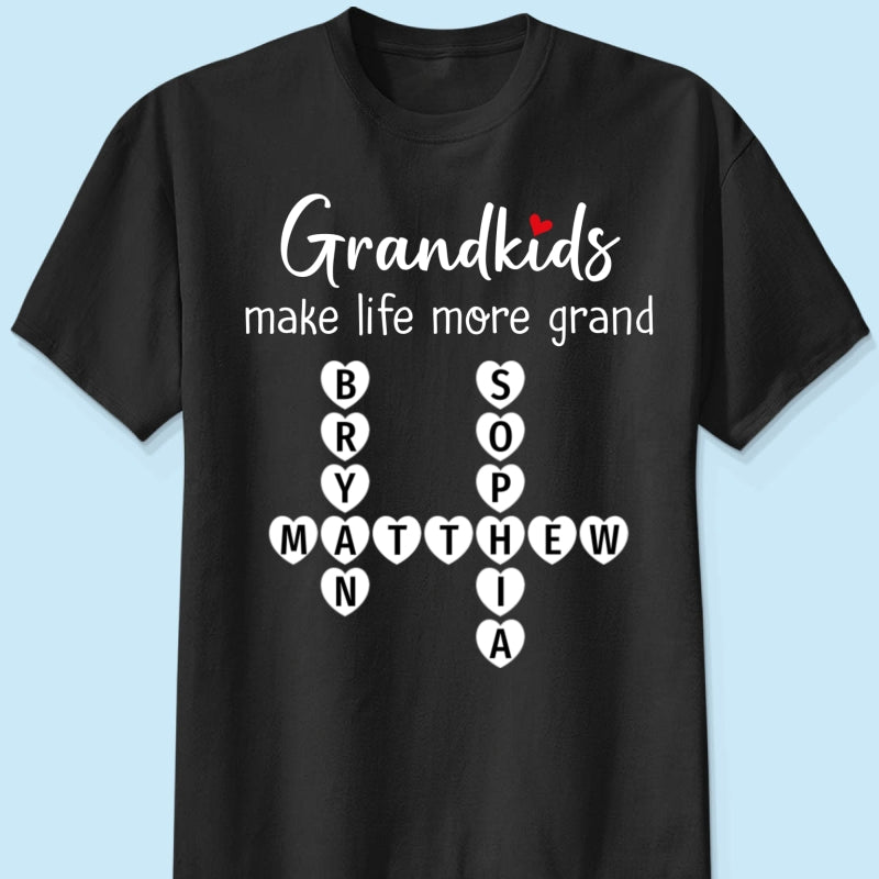 Grandkids Make Life Grand Coquette Floral Pattern Crossword Puzzle Art - Personalized Shirt