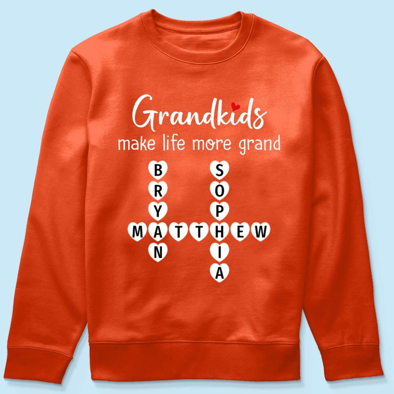 Grandkids Make Life Grand Coquette Floral Pattern Crossword Puzzle Art - Personalized Shirt