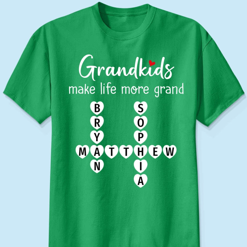 Grandkids Make Life Grand Coquette Floral Pattern Crossword Puzzle Art - Personalized Shirt