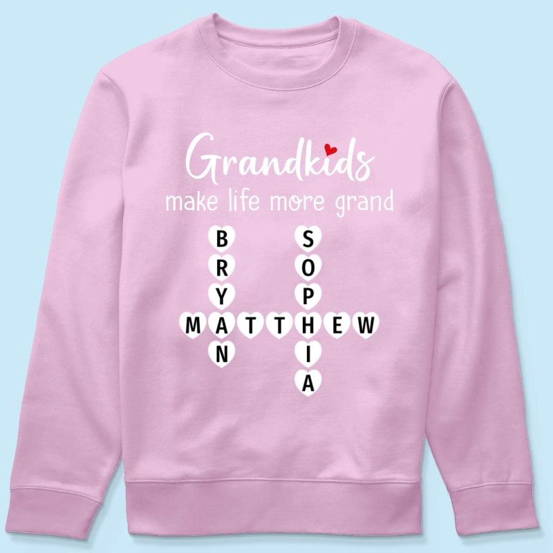 Grandkids Make Life Grand Coquette Floral Pattern Crossword Puzzle Art - Personalized Shirt
