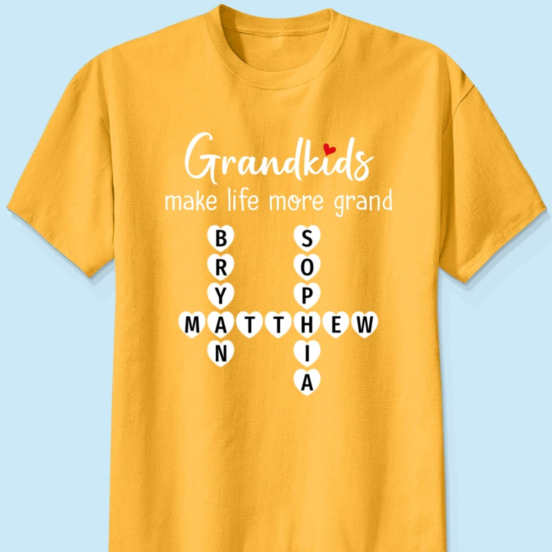 Grandkids Make Life Grand Coquette Floral Pattern Crossword Puzzle Art - Personalized Shirt