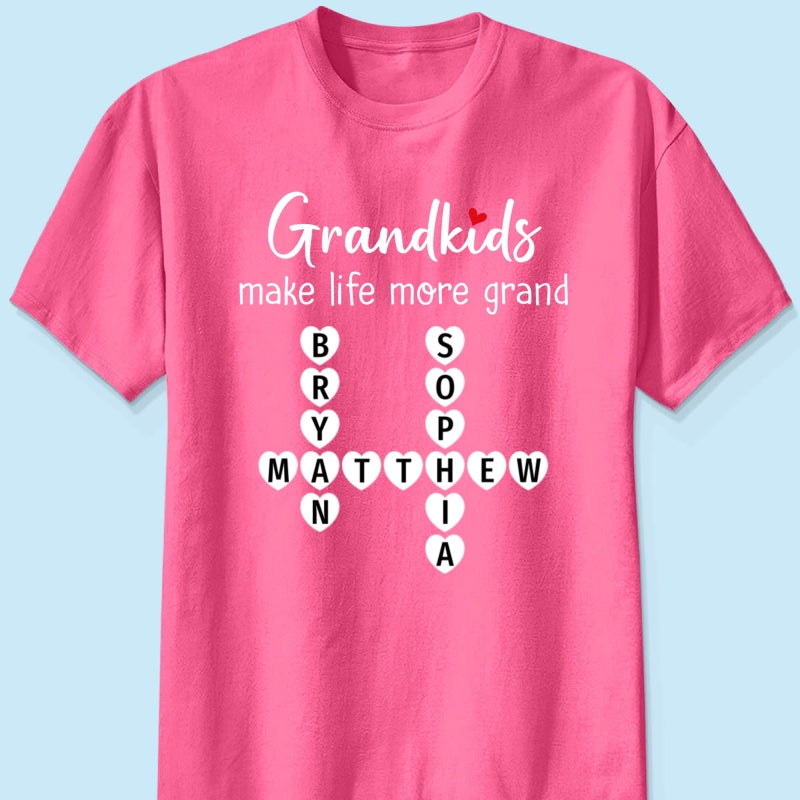 Grandkids Make Life Grand Coquette Floral Pattern Crossword Puzzle Art - Personalized Shirt