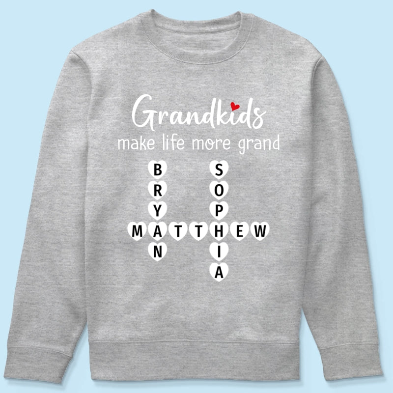 Grandkids Make Life Grand Coquette Floral Pattern Crossword Puzzle Art - Personalized Shirt