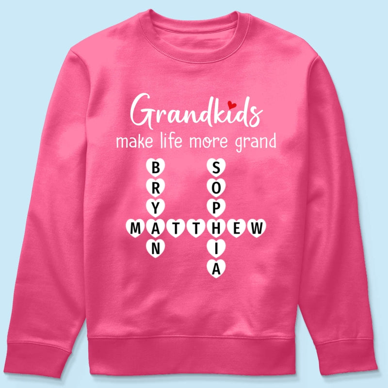 Grandkids Make Life Grand Coquette Floral Pattern Crossword Puzzle Art - Personalized Shirt