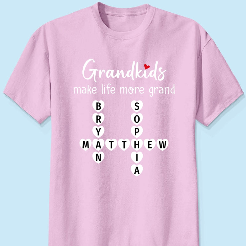 Grandkids Make Life Grand Coquette Floral Pattern Crossword Puzzle Art - Personalized Shirt