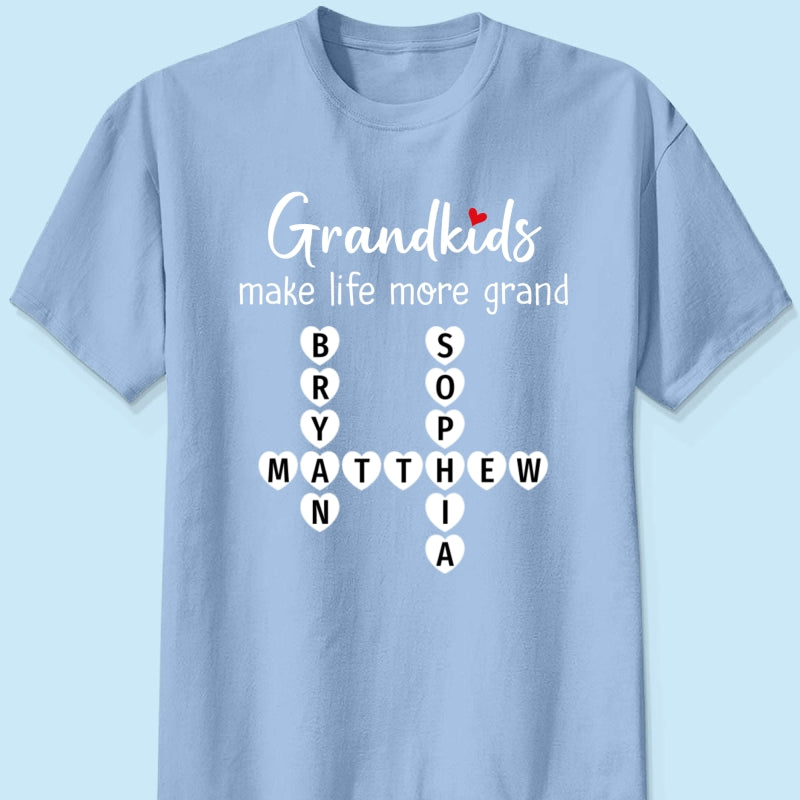 Grandkids Make Life Grand Coquette Floral Pattern Crossword Puzzle Art - Personalized Shirt