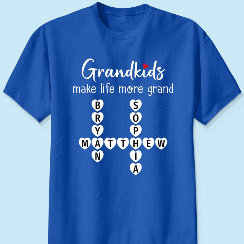 Grandkids Make Life Grand Coquette Floral Pattern Crossword Puzzle Art - Personalized Shirt