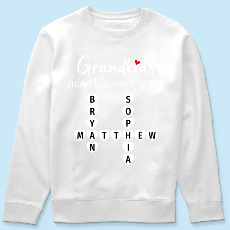 Grandkids Make Life Grand Coquette Floral Pattern Crossword Puzzle Art - Personalized Shirt