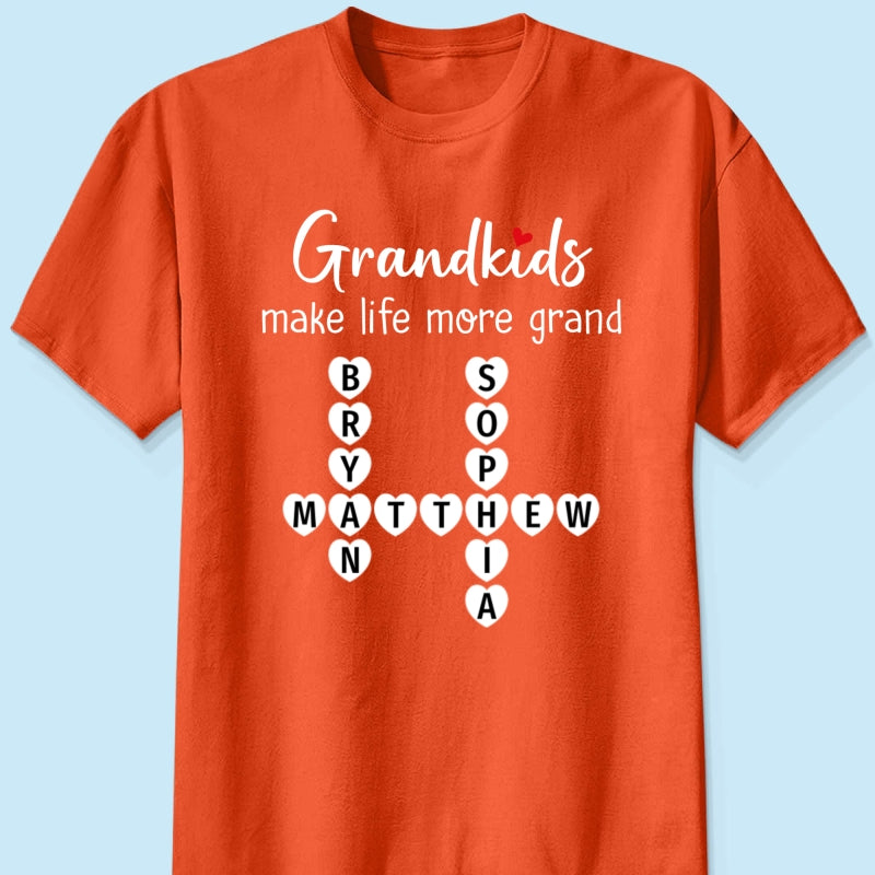 Grandkids Make Life Grand Coquette Floral Pattern Crossword Puzzle Art - Personalized Shirt