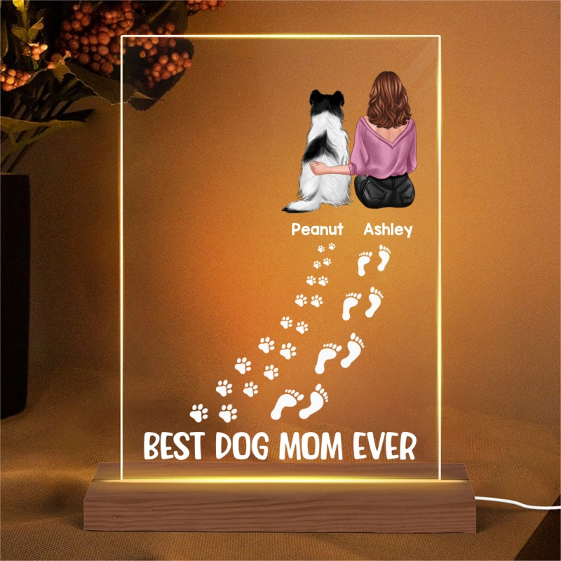 Best Dog Mom Footprints Personalized Plaque LED Night Light