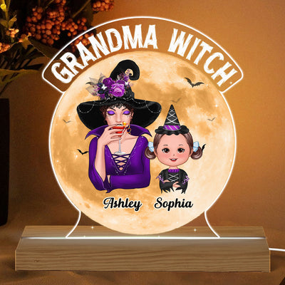 Grandma Witch Halloween Woman & Kids Personalized Custom Shaped Acrylic Plaque With LED Night Light