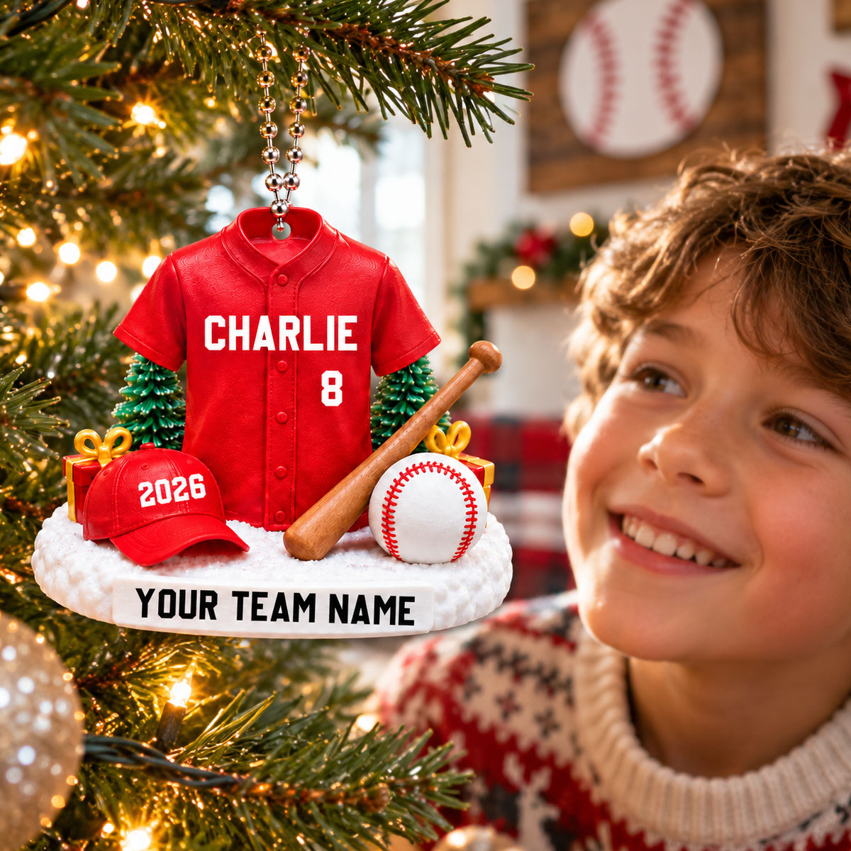 Proud Baseball Player Uniform - Personalized 3D Printed Ornament - Real 3D Ornament, Christmas Gift For American Football Players, Grandson, Son, Granddaughter, Daughter