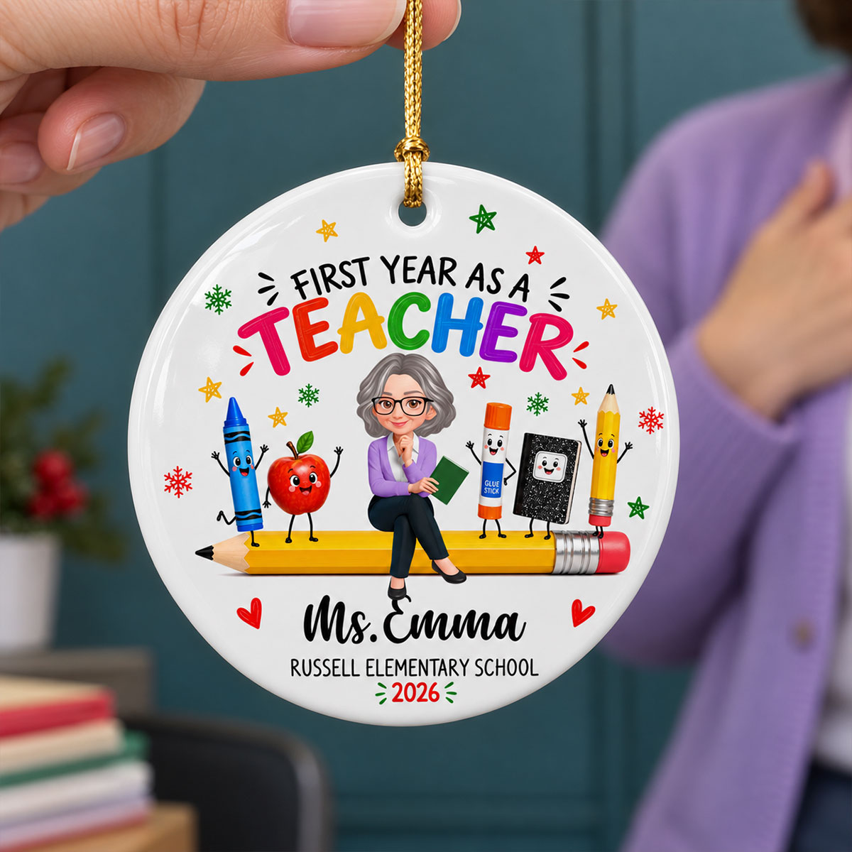 First Year Teaching - Personalized Ceramic Ornament - New Teacher Gift, Teaching Journey Keepsake For Teachers