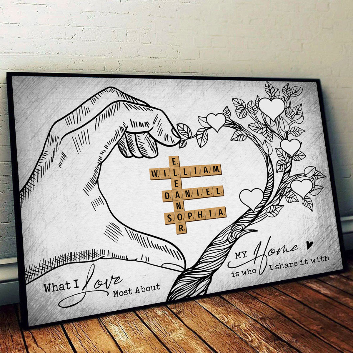 Heart Hand Tree Family Crossword Puzzle Personalized Poster