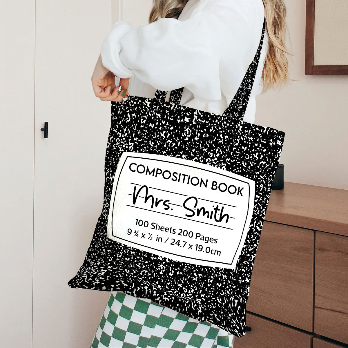 Teacher Colorful Composition Book Pattern Personalized Tote Bag, Back To School Gift For Teacher