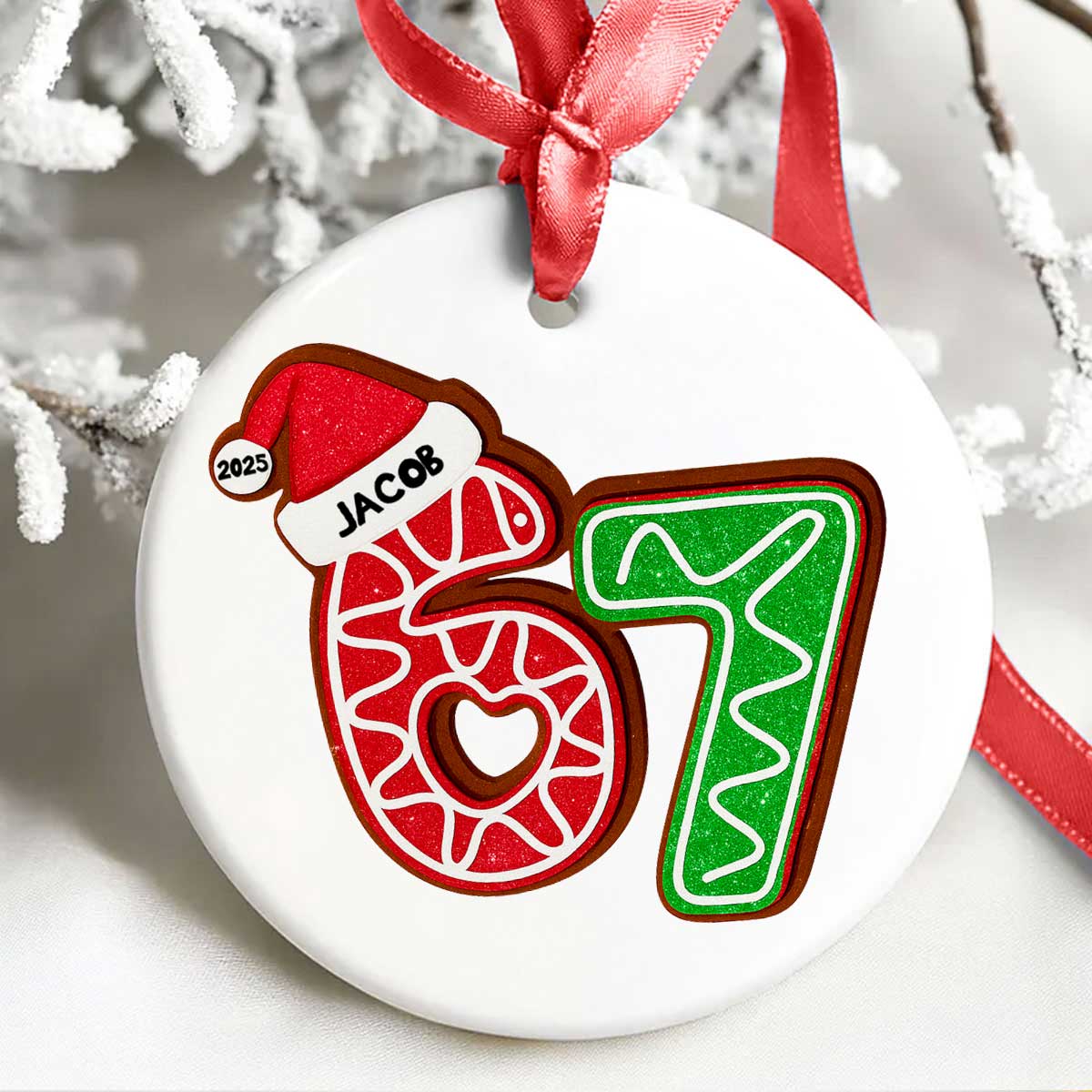Custom Six Seven - Personalized Ceramic Ornament - Teen Slang Funny Tree Decor, Funny Teen Grandkid Gift