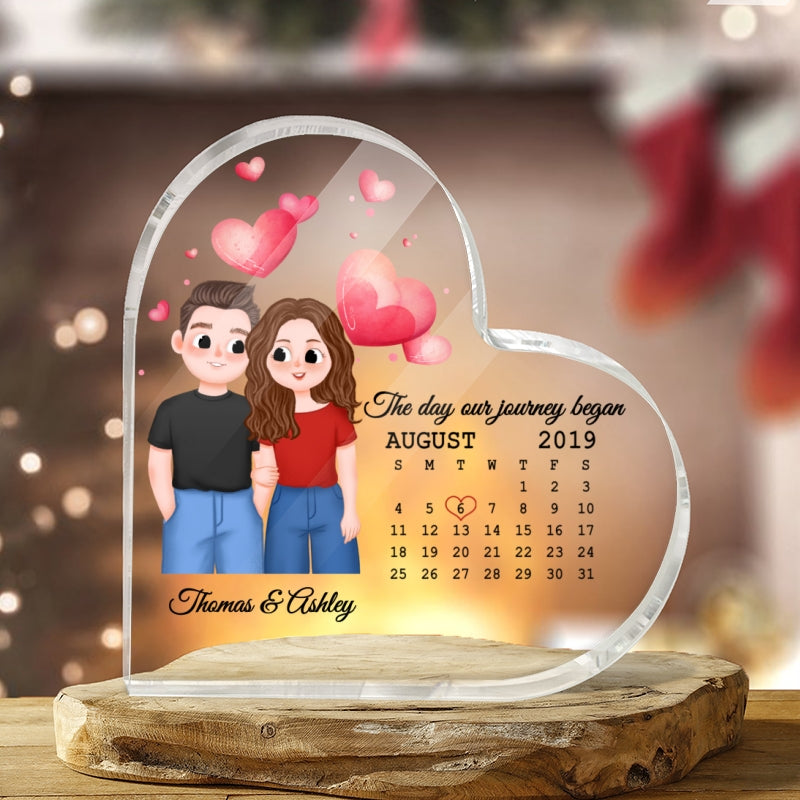 Cute Illustration Couple Calendar Anniversary Date Gift For Him For Her Personalized Acrylic Heart Plaque