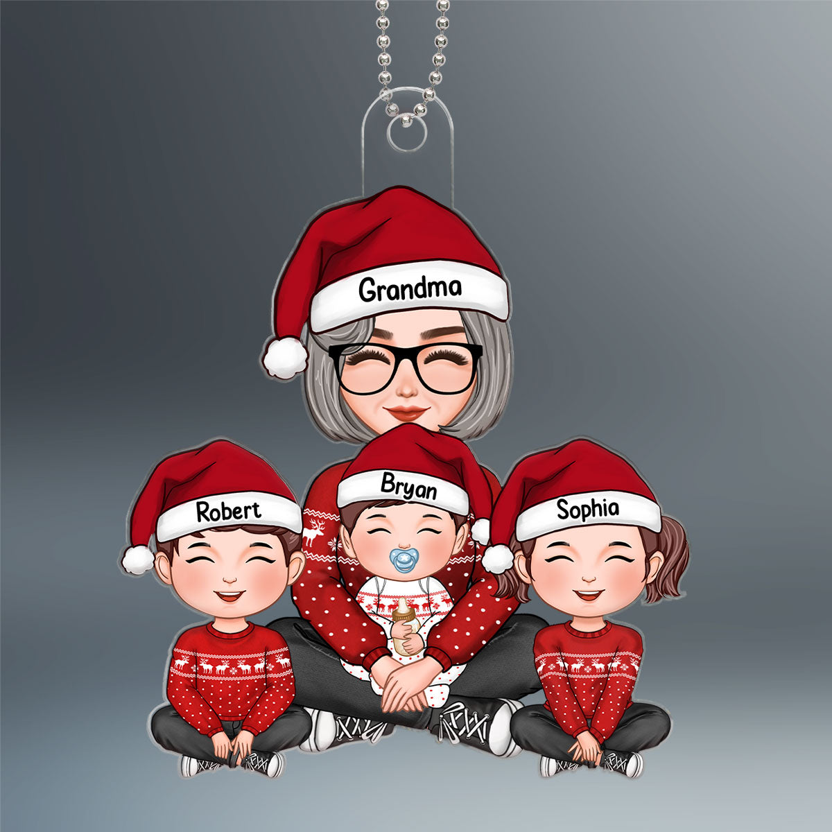 Grandma & Grandkids Cute Sitting Crossed Legs Personalized Acrylic Ornament