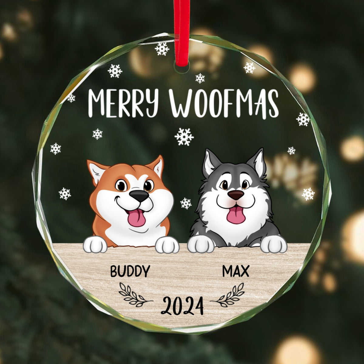 Merry Woofmas Christmas Decor For Dog Lover Personalized Glass Ornament